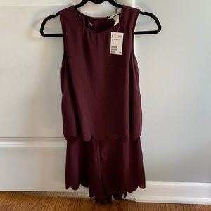 Maroon H&M scalloped romper with open back, size 2